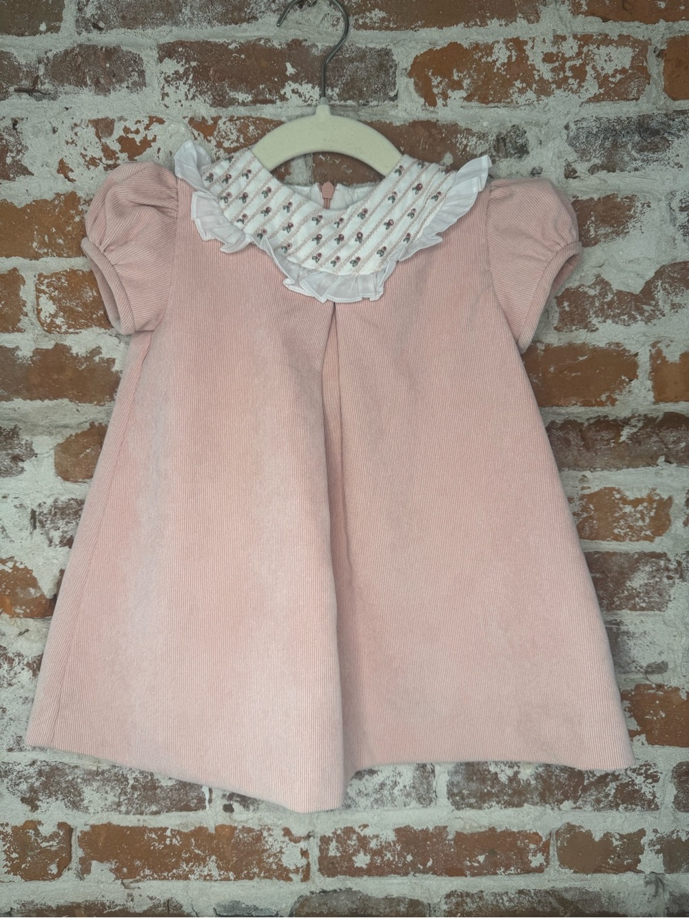 Luli & Me Pink Corduroy Dress Flower Ruffle Detail Baby Girls 12M Classic